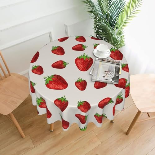 Erdbeer-Tischdecke, runde Tischdecke, knitterfrei, wasserdicht, 152,4 cm, waschbar, für Küche, Party, Picknick von Melbrakin