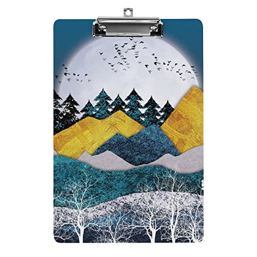 Klemmbrett im A4-Format, Wald, Berge, Mond, Hirsch, Vögel, lustig, ästhetisch, zum Arbeiten, Lernen, Buchstaben, Standard-Klemmbrett, 31,8 x 21,6 cm, Hartfaserplatte für Schule, Klassenzimmer, Kinde Klemmbrett im A4-Format, Wald, Berge, Mond, Hirsch, Vögel, lustig, ästhetisch, zum Arbeiten, Lernen, Buchstaben, Standard-Klemmbrett, 31,8 x 21,6 cm, Hartfaserplatte für Schule, Klassenzimmer, Kinde von Melbrakin