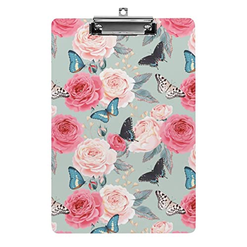 Klemmbrett im A4-Format mit Rosen und Schmetterlingen, lustig, ästhetisch, zum Arbeiten, Lernen, Buchstaben, Standard-Klemmbrett, 31,8 x 21,6 cm, Hartfaserplatte für Kinder im Schulklassenzimmer, zu Klemmbrett im A4-Format mit Rosen und Schmetterlingen, lustig, ästhetisch, zum Arbeiten, Lernen, Buchstaben, Standard-Klemmbrett, 31,8 x 21,6 cm, Hartfaserplatte für Kinder im Schulklassenzimmer, zu von Melbrakin