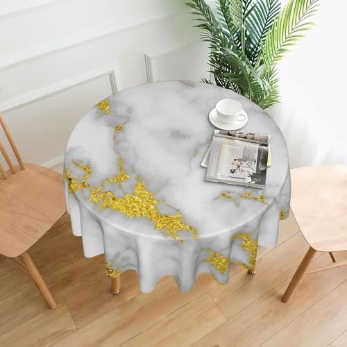 Marmorierte Tischdecke, runde Tischdecken, 152,4 cm, knitterfrei, Picknick-Tischdecken, waschbar, für Urlaub, Küche, Party, Picknick – Weiß Marmorierte Tischdecke, runde Tischdecken, 152,4 cm, knitterfrei, Picknick-Tischdecken, waschbar, für Urlaub, Küche, Party, Picknick – Weiß von Melbrakin