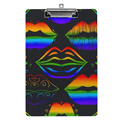Regenbogen-Lippenstift-Kuss-Lgbt-Klemmbrett im A4-Format, lustiges, ästhetisches Arbeits- und Lernbuchstabe, Standard-Klemmbrett, 31,8 x 21,6 cm, Hartfaserplatte für Schule, Klassenzimmer, Kinder, S Regenbogen-Lippenstift-Kuss-Lgbt-Klemmbrett im A4-Format, lustiges, ästhetisches Arbeits- und Lernbuchstabe, Standard-Klemmbrett, 31,8 x 21,6 cm, Hartfaserplatte für Schule, Klassenzimmer, Kinder, S von Melbrakin
