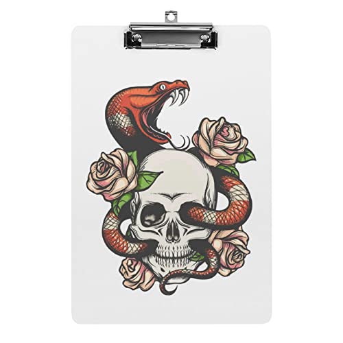 Tattoo-Schädel-Rosen-Schlange-Klemmbrett im A4-Format, lustiges, ästhetisches Arbeits- und Lernbuchstabe, Standard-Klemmbrett, 31,8 x 21,6 cm, Hartfaserplatte für Schule, Klassenzimmer, Kinder, Schre Tattoo-Schädel-Rosen-Schlange-Klemmbrett im A4-Format, lustiges, ästhetisches Arbeits- und Lernbuchstabe, Standard-Klemmbrett, 31,8 x 21,6 cm, Hartfaserplatte für Schule, Klassenzimmer, Kinder, Schre von Melbrakin