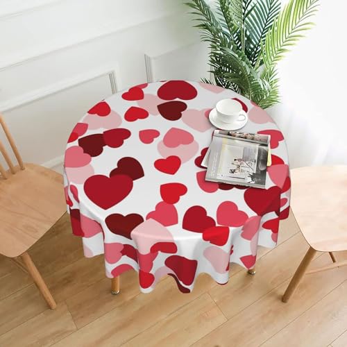 Tischdecke mit Herzen, rund, knitterfrei, wasserdicht, 152,4 cm, waschbar, für Küche, Party, Picknick, Herbstdekorationen für Zuhause Tischdecke mit Herzen, rund, knitterfrei, wasserdicht, 152,4 cm, waschbar, für Küche, Party, Picknick, Herbstdekorationen für Zuhause von Melbrakin