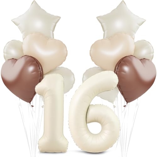 Beige Luftballon 16.Geburtstag,Cremeweiß 16. Geburtstag Ballon Deko,XXL 40 Zoll luftballon 16.,Beige Aprikose Braun Herz Stern Folienballons,für 16 Jahre Geburtstagsdeko Jubiläum Party Dekoration Beige Luftballon 16.Geburtstag,Cremeweiß 16. Geburtstag Ballon Deko,XXL 40 Zoll luftballon 16.,Beige Aprikose Braun Herz Stern Folienballons,für 16 Jahre Geburtstagsdeko Jubiläum Party Dekoration von Meleager
