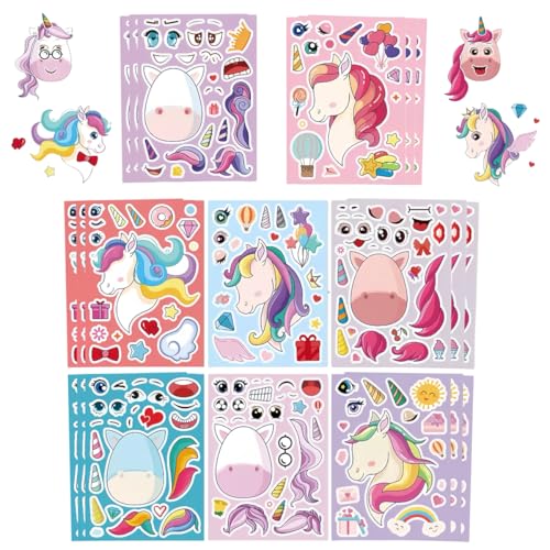 24PCS Einhorn Aufkleber Kinder, Make-a-Face Aufkleber, DIY Sticker Set, Einhorn sticker, Klebebilder für Kinder, für Mitgebsel Kindergeburtstag von Meleager