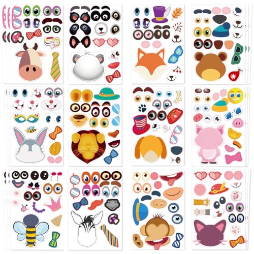 36PCS Tier Aufkleber Kinder, Make-a-Face Aufkleber, DIY Sticker Set, Tiersticker, Klebebilder für Kinder, für Mitgebsel Kindergeburtstag (A) von Meleager