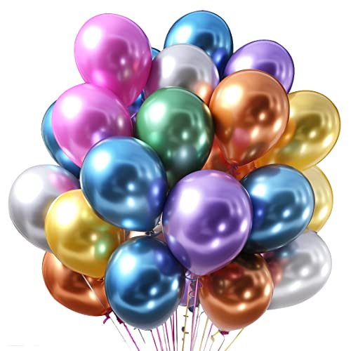 50 Stück Metallic Ballons, 12 Zoll Luftballons Bunt, 6 Metallicfarben Latex Ballons, Metallic Luftballons für Hochzeit, Geburtstag Deko, Baby Shower, Vintage Deko von Meleager