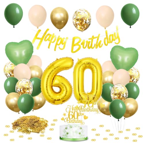 60 Geburtstag Deko Avocadogrün, Deko 60. Geburtstag Frau Grün Gold, Zahl 60 Luftballon mit 60 Geburtstag Banner, Geburtstagsdeko Grün 60, Grün Weiß Gold Ballons für Frauen Geburtstag 60 Deko von Meleager