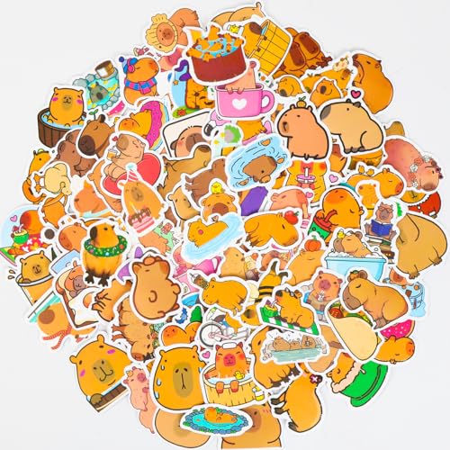 Capybara Aufkleber Kinder, 100PCS Capybara Sticker, Capybara geburtstag deko, Klebebilder für Kinder, für Mitgebsel Kindergeburtstag (A) von Meleager