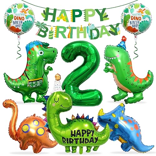 Dino Geburtstag Deko 2 Jahre, Folienballon Dinosaurier mit Happy Birthday Girlande, Dino Luftballons Geburtstag 2, Dinosaurier Ballon 2, Dinosaurier Luftballon Helium, für Kindergeburtstag Party von Meleager