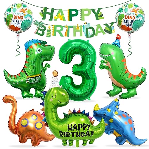 Dino Geburtstag Deko 3 Jahre, Folienballon Dinosaurier mit Happy Birthday Girlande, Dino Luftballons Geburtstag 3, Dinosaurier Ballon 3, Dinosaurier Luftballon Helium, für Kindergeburtstag Party von Meleager