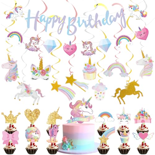 Einhorn Geburtstagdeko, Einhorn Deko Spiralen Geburtstag, Kindergeburtstag Deko, Happy Birthday Banner,Tortendeko, Einhorn Thema Party Deko für Jungen Mädchen Einhorn Geburtstagdeko, Einhorn Deko Spiralen Geburtstag, Kindergeburtstag Deko, Happy Birthday Banner,Tortendeko, Einhorn Thema Party Deko für Jungen Mädchen von Meleager