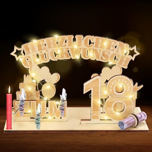 Geldgeschenke 18 Geburtstag,18.Geschenke Dekoration mit LED Lichterkette,Geschenke aus Holz zum 18 Geburtstag Mann Frau,Geldgeschenke Geburtstag Holz für Jungen und Mädchen Geldgeschenke 18 Geburtstag,18.Geschenke Dekoration mit LED Lichterkette,Geschenke aus Holz zum 18 Geburtstag Mann Frau,Geldgeschenke Geburtstag Holz für Jungen und Mädchen von Meleager