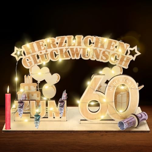 Geldgeschenke 60 Geburtstag,60.Geschenke Dekoration mit LED Lichterkette,Geschenke aus Holz zum 60 Geburtstag Mann Frau,Geldgeschenke Geburtstag Holz für Jungen und Mädchen Geldgeschenke 60 Geburtstag,60.Geschenke Dekoration mit LED Lichterkette,Geschenke aus Holz zum 60 Geburtstag Mann Frau,Geldgeschenke Geburtstag Holz für Jungen und Mädchen von Meleager