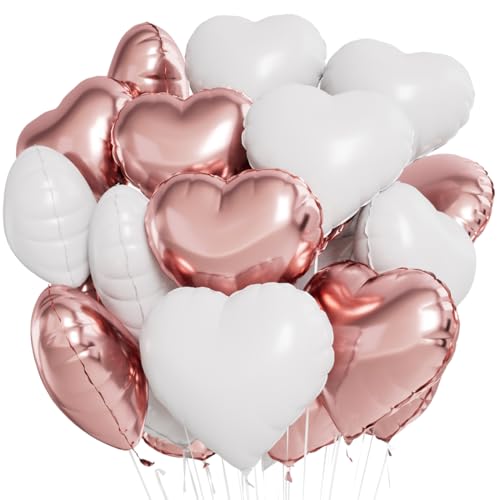 Herz Folienballon,Herz Helium Luftballons,Heliumballon Herzen,Herzluftballons,Herzform Folienluftballon Geeignet für Geburtstag Hochzeit Valentinstag（Weiß Roségold） von Meleager