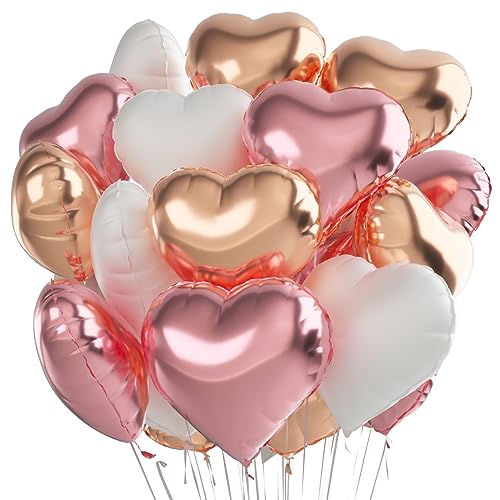 Herz Folienballon 24 Stück，Herzballons Hochzeit rosa weiß Roségold,Herz Helium Luftballons,Herzluftballons für Party,Geburtstag,Valentinstag, Hochzeit, Verlobung,Muttertag（rosa weiß Roségold） von Meleager