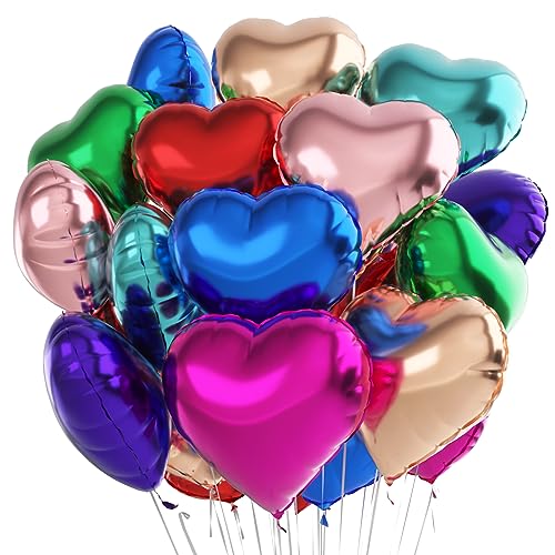 Herz Folienballon Bunt 24 Stück，Herzballons Hochzeit Bunt,Herz Helium Luftballons,Herzluftballons für Party,Geburtstag,Valentinstag, Hochzeit, Verlobung,Muttertag（Bunt 8 Farben） von Meleager