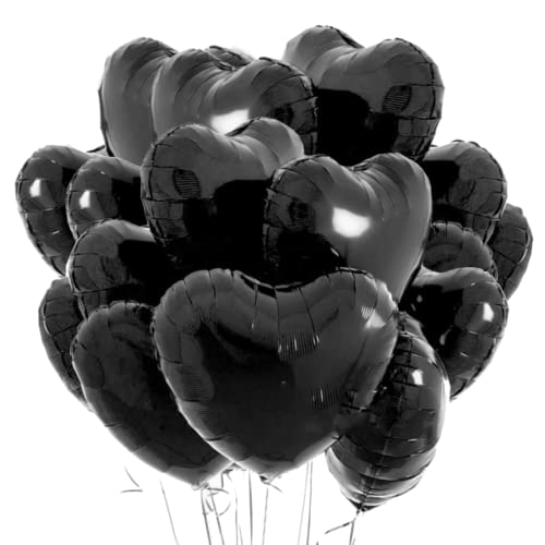 Herz Folienballon Schwarz 20 Stück,Herz Helium Luftballons,Heliumballon Herzen,Herzluftballons,Herzform Folienluftballon Herzballons Geeignet für Geburtstag Hochzeit Verlobung Brautdusche Valentinstag von Meleager