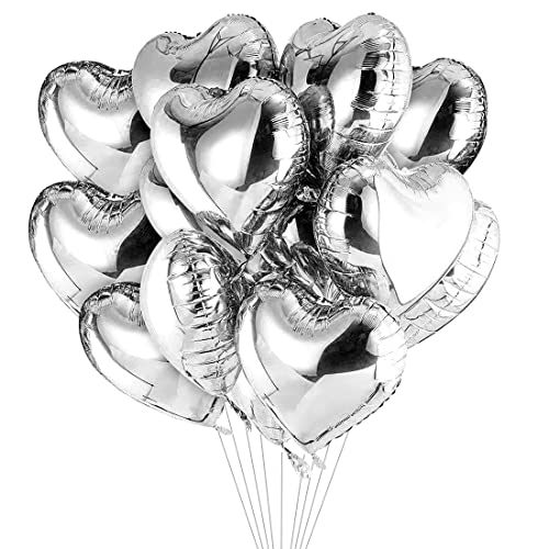 Herz Folienballon Silber 20 Stück,Herz Helium Luftballons,Heliumballon Herzen,Herzluftballons,Herzform Folienluftballon Herzballons Geeignet für Geburtstag Hochzeit Verlobung Brautdusche Valentinstag von Meleager