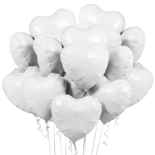 Herz Folienballon Weiß 20 Stück,Herz Helium Luftballons,Heliumballon Herzen,Herzluftballons,Herzform Folienluftballon Herzballons Geeignet für Geburtstag Hochzeit Verlobung Brautdusche Valentinstag von Meleager