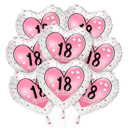 Luftballons 18 Geburtstag Mädchen, 8 Stück Folienballon mit 18 Alles Gute zum Geburtstag, Deko 18. Geburtstag Mädchen, Rosa Ballons in Herzform als Geburtstagsdeko 18 Mädchen von Meleager
