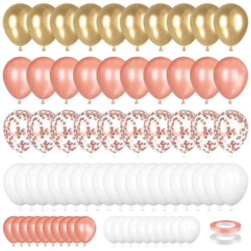 70 Stück Luftballons Roségold, Gold, Weiß - Konfetti Helium Ballons Latex für Geburtstag, Hochzeit, Babyparty Deko von Meleager