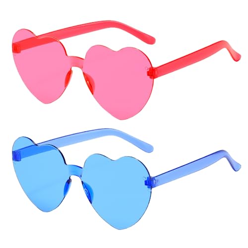 Meleager Randlose Herz Brille, Herzförmige Sonnenbrille Rosa e Blau, 2 Stück Sonnenbrillen Set Party, Vintage Herzform Brille, Hippie Brille Herz 90er, für Party, Hochzeit, Karneval, Halloween von Meleager