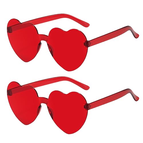 Meleager Randlose Herz Brille, Herzförmige Sonnenbrille Rot, 2 Stück Sonnenbrillen Set Party, Vintage Herzform Brille, Hippie Brille Herz 90er, für Party, Hochzeit, Karneval, Halloween von Meleager
