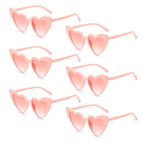 Meleager Retro Herz Sonnenbrille, Herzförmige Sonnenbrille Rosa, 6 Stück Sonnenbrillen Set Party, Vintage Herzform Brille, Hippie Brille Herz 90er, für Party, Hochzeit, Karneval, Halloween von Meleager