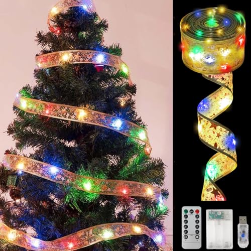 Meleager Weihnachtsband Lichter, 10M 100 LED Schleifenband Weihnachten, Farbe Lichterkette Weihnachtsbaum, für Weihnachtsbaumschmuck, Party, Hochzeit von Meleager
