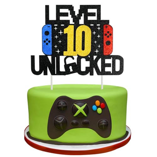 Videospiel Tortendeko Geburtstag, 10th Videospiel Cupcake Topper, Glitter Spielkonsolen Themen Kuchenaufsatz, Happy Birthday Kuchen Deko, Gaming Cake Topper für 11 Jahre Junge und Mädchen Geburtstag von Meleager