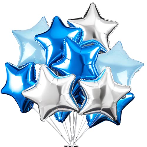 Stern Folienballons Blau Silber 24 Stück，Stern Helium Luftballons, Sternluftballons Heliumballon Hochzeitsdeko，Geburtstagsdeko oder Valentinstag von Meleager