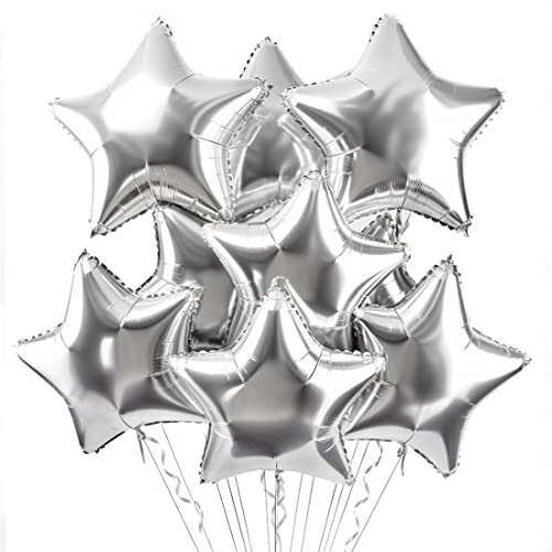 Stern Folienballons Silber 20 Stück，Sternluftballons Heliumballon ​Folienballon, Silvester Deko Stern Luftballons, Silvester Party，Hochzeitsdeko, Geburtstagsdeko oder Valentinstag von Meleager