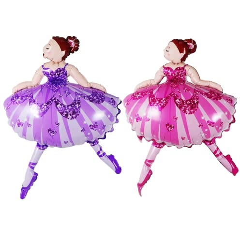 XXL Ballerina Folienballons, 2 Stück Ballett Ballons, Rosa und Lila Ballett Prinzessin Luftballons, Ballerina Dekoration für Mädchen Geburtstagsparty, Babyparty, Hochzeit, Taufe von Meleager