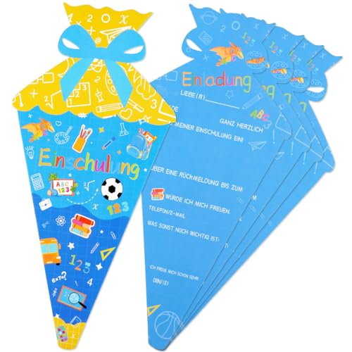 Zuckertüte Geformte Einschulungskarten, Einladung Einschulung Blau, 12 Stück Einschulung Einladungskarten, Einladungen zum Schulanfang, Schulbeginn Partyeinladungen,, für Schulkind Mädchen Junge von Meleager