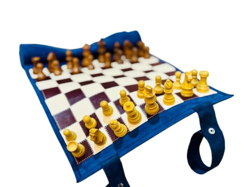 Melia Outlet Magnetisches Schach – Rollbares Luxus-Schachspiel aus Echtleder (B-Ware oder Restposten) | Handgefertigtes Reiseschach mit Holzfiguren - Les Bleus von Melia Games