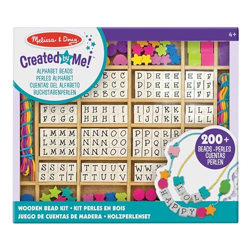 Melissa & Doug Buchstabenperlen Set | Holzperlen zum Auffädeln | Kinder Modeschmuck Bastelset ab 5 Jahren | Freundschaftsarmband Bastelset für Mädchen oder Jungen | Geschenk für Mädchen ab 4 Jahren von Melissa & Doug