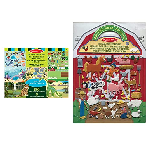 Melissa & Doug 14196 Wiederbenutzbarer Stickerblock-Habitate, Mehrfarben & Aktivitätenbuch mit wiederverwendbaren Gummistickern - Bauernhof (52 Sticker) von Melissa & Doug