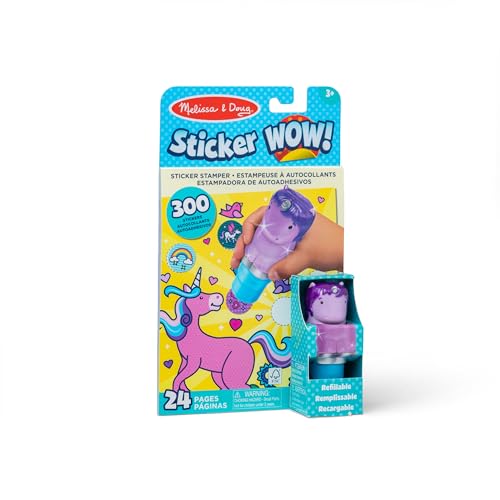 Melissa & Doug Sticker Wow 24-seitiger Aktivitätenblock und Aufkleberstempel, 300 Aufkleber, Deko-, Bastel- und Beschäftigungsspielzeug zum Sammeln – Glitzer-Einhorn von Melissa & Doug