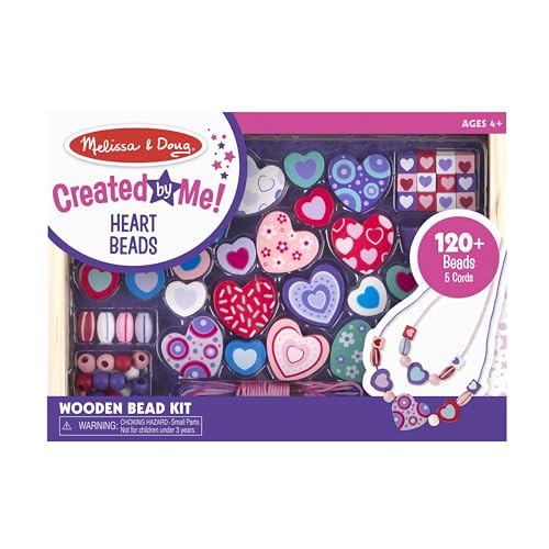 Melissa & Doug Holzperlen Set Süße Herzen | Holzperlen zum Auffädeln | Kinder Modeschmuck Bastelset ab 5 Jahren | Armband Bastelset für Mädchen oder Jungen | Geschenk für Mädchen ab 4 Jahren von Melissa & Doug