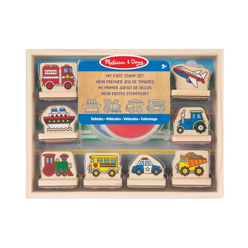 Melissa & Doug Mein erstes Holz-Stempelset Fahrzeuge - Set mit 8 Stempeln und Stempelkissen mit zwei Farben, für kreative Bildgestaltung, für Kinder ab 3 Jahren von Melissa & Doug