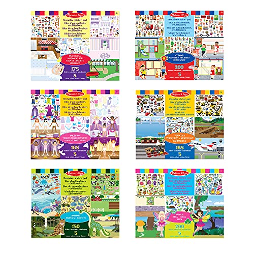 Melissa & Doug | Pack mit 6 wiederverwendbare Sticker-Blöcken – Spielhaus, Ankleiden, Lebensräume, Meine Stadt, Fahrzeuge und Feen. von Melissa & Doug