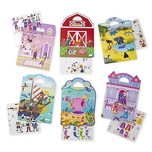 Melissa & Doug | Pack mit 6 wiederverwendbaren, bauschigen Stickern – Ankleiden, Prinzessin, Safari, Bauernhof, Pirat und Meerjungfrau. von Melissa & Doug