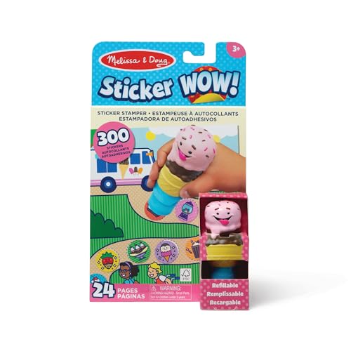 Melissa & Doug Sticker Wow! 24-seitiger Aktivitätenblock und Aufkleberstempel, 300 Aufkleber, Aktivität-Bastelspielzeug Sammlerfigur – Eiscreme von Melissa & Doug