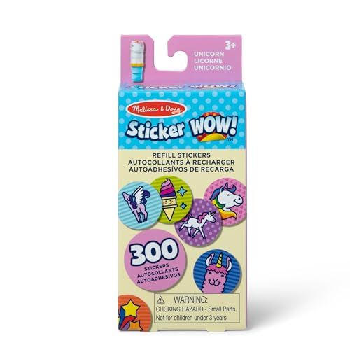 Melissa & Doug Sticker WOW 300 Aufkleber zum Auffüllen für den Aufkleberstempel Aktivität Bastelspielzeug Sammlerstücke – Einhorn Fantasie-Thematik, sortiert (nur Aufkleber) von Melissa & Doug