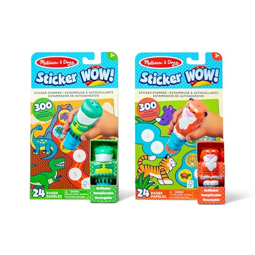 Melissa & Doug WOW Sticker-Stempel-Set Doppelpack, Dino und Tiger, mit gesamt 600 Stickern (je 300), Aufkleberstempel & Aktivitätenblock von Melissa & Doug