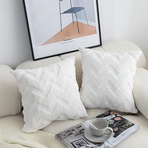 2er Set Wolle Kissenbezüge Dekokissen Polyster Sofakissen Weich Couchkissen Kissenbezug Zierkissenbezug Versteckter Reißverschluss für Wohnzimmer Schlafzimmer Weiß 50x50cm 2er Set Wolle Kissenbezüge Dekokissen Polyster Sofakissen Weich Couchkissen Kissenbezug Zierkissenbezug Versteckter Reißverschluss für Wohnzimmer Schlafzimmer Weiß 50x50cm von Melldrry