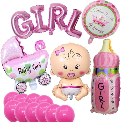 Babyparty Deko Mädchen,Baby Shower Deko Taufe Mädchen,Its A Girl Ballons Gender Reveal Party Welcome Home Baby Girl Dekoration,mit Baby Girl Ballon Banner Helium Folienballon (Rosa) von Melldrry