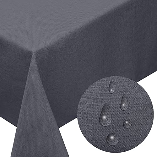 Melody® Tischdecke Textil Leinen-Optik Easy-Clean-Effekt fleckschutz abwaschbar schmutzabweisend strapazierfähig wasserabweisend (eckig 130 x 220 cm, grau) von Melody