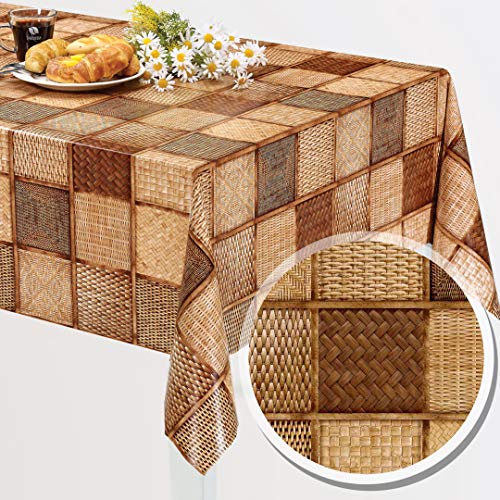 Wachstuch Tischdecke abwaschbar 100 x 140 cm eckig Rattan braun Holz #1436-01 von Melody